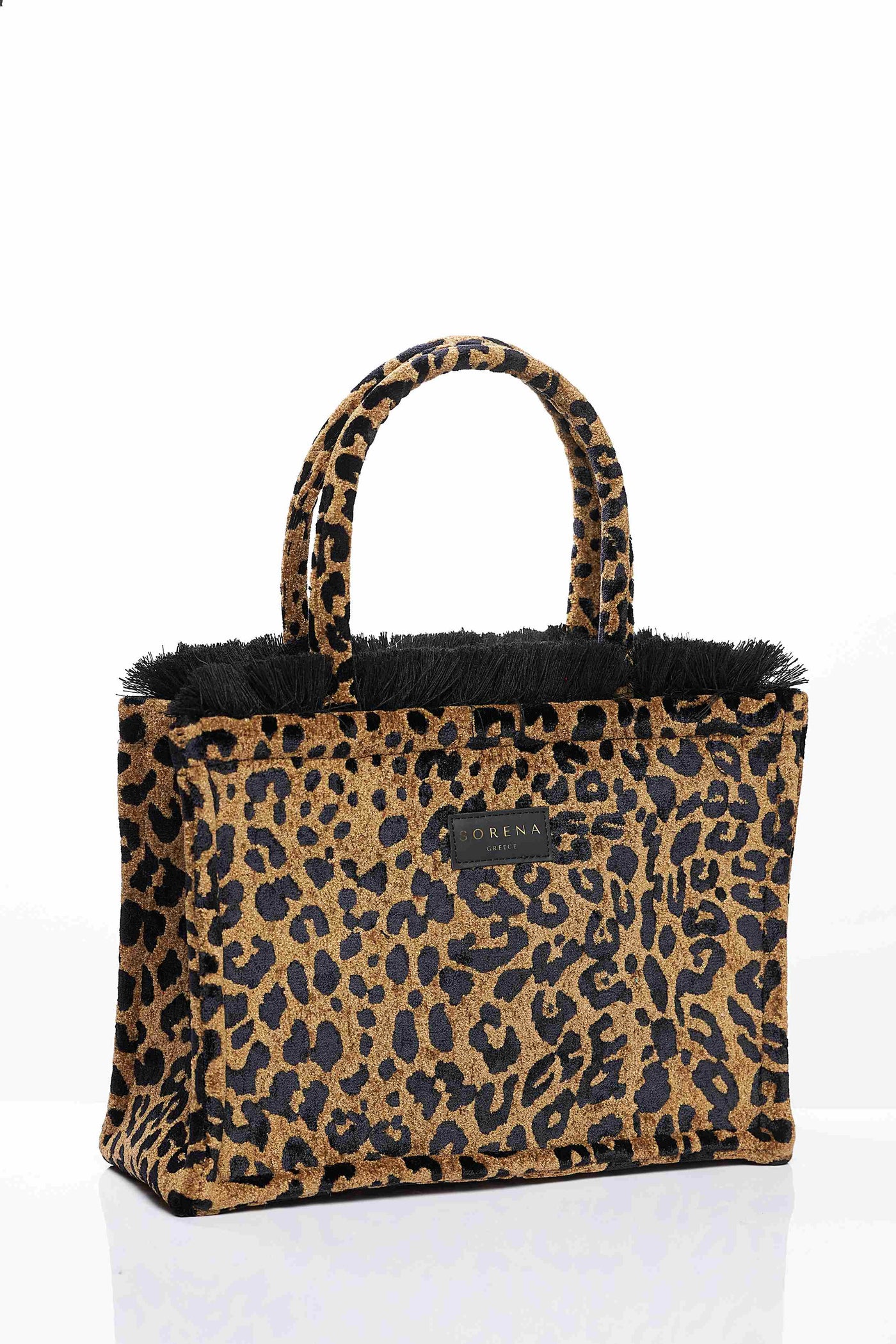 LEOPARD VELVET MEDIUM BROWN TOTE BAG