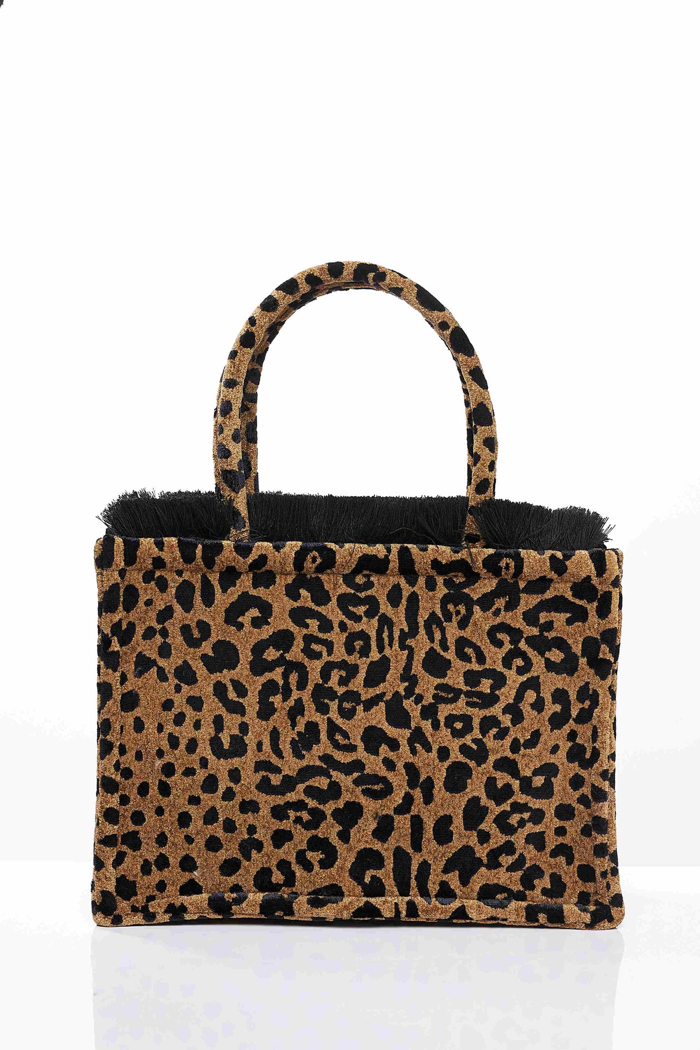 LEOPARD VELVET MEDIUM BROWN TOTE BAG
