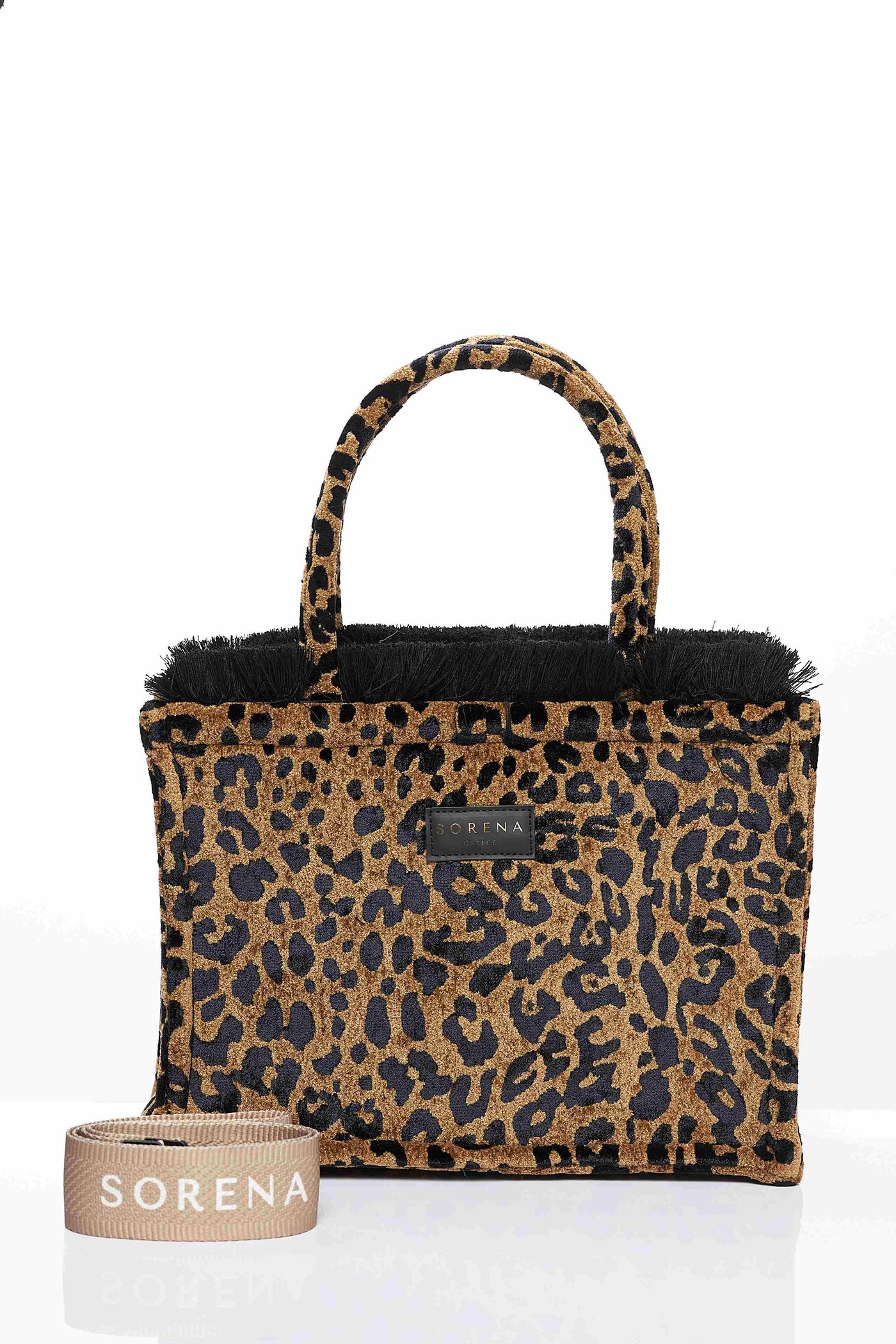 LEOPARD VELVET MEDIUM BROWN TOTE BAG