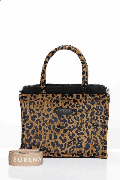 LEOPARD VELVET MEDIUM BROWN TOTE BAG