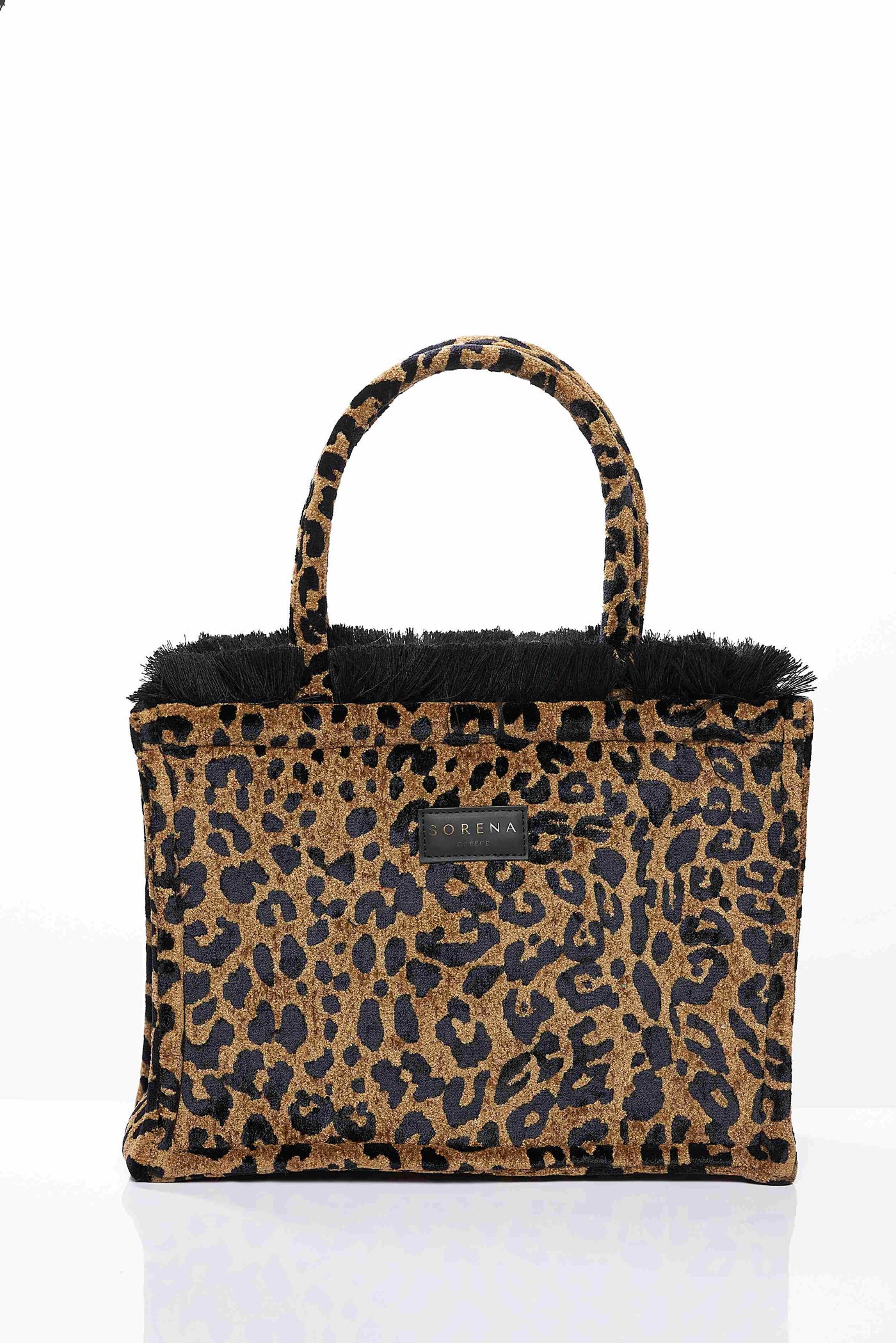 LEOPARD VELVET MEDIUM BROWN TOTE BAG