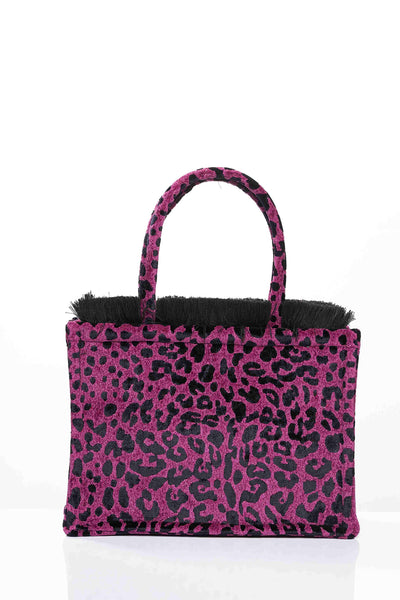 LEOPARD VELVET MEDIUM MAGENTA TOTE BAG