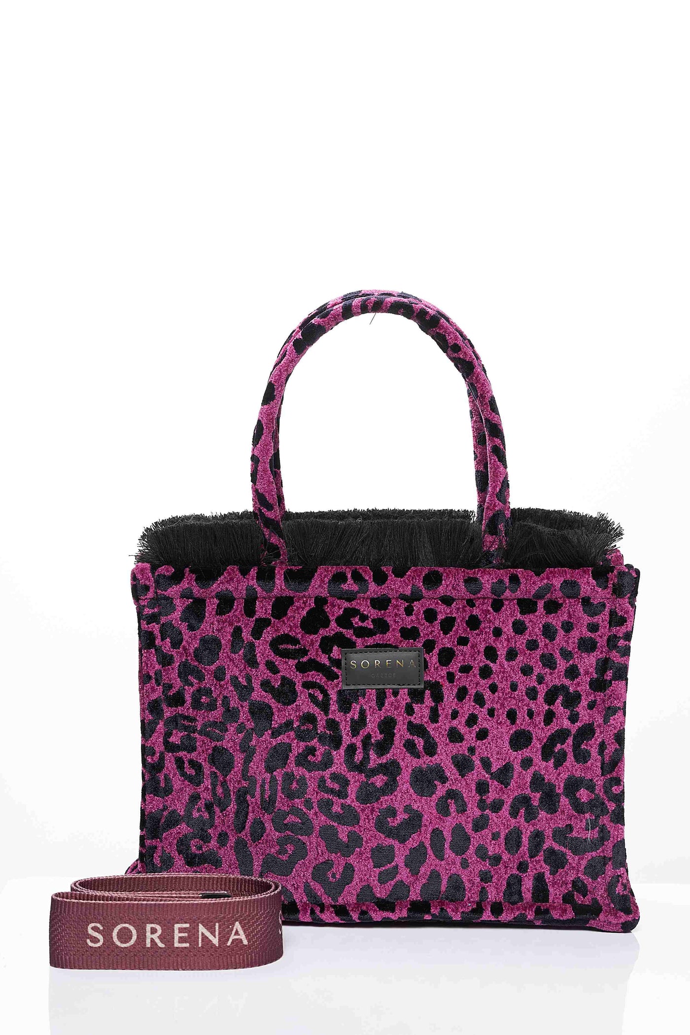 LEOPARD VELVET MEDIUM MAGENTA TOTE BAG