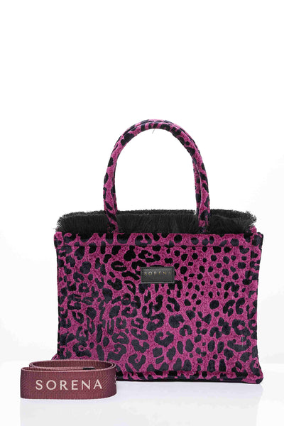 LEOPARD VELVET MEDIUM MAGENTA TOTE BAG