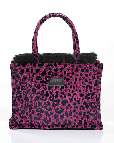 LEOPARD VELVET MEDIUM MAGENTA TOTE BAG