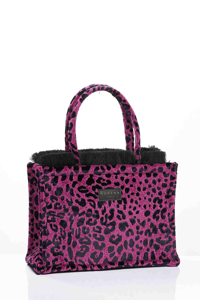 LEOPARD VELVET MEDIUM MAGENTA TOTE BAG