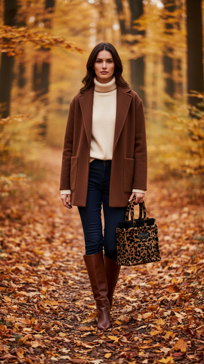 LEOPARD VELVET MEDIUM BROWN TOTE BAG